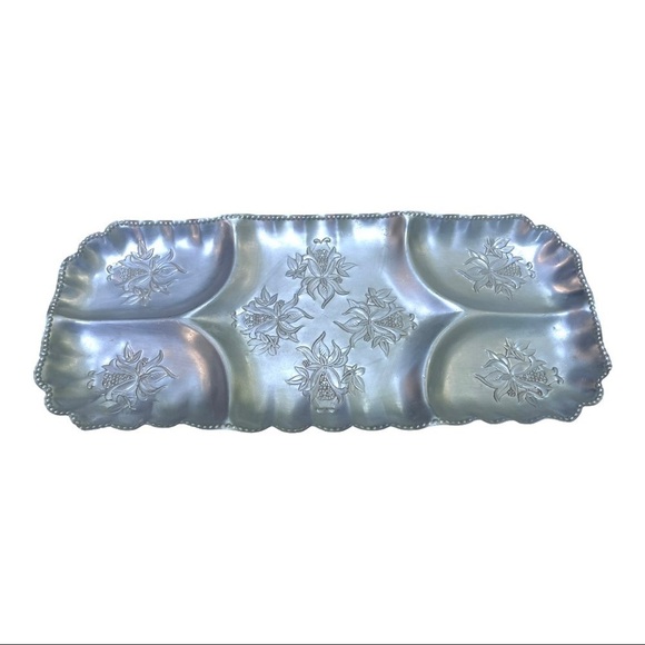 VINTAGE MCM Aluminum decorative serving/relish 5 part tray crimped edge 18 x 7” - Picture 1 of 6